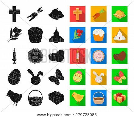 Easter Is A Christian Holiday Black, Flat Icons In Set Collection For Design. Easter Attributes Vect
