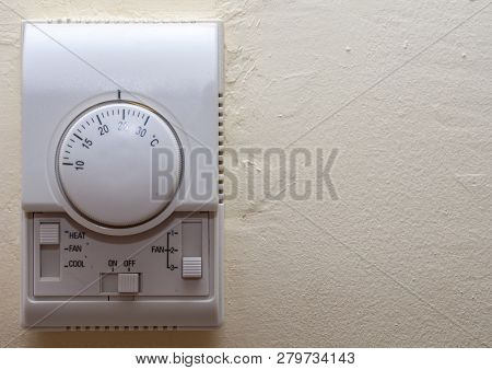 Temperature Controller On White Background Viewed From The Front Stock Photo