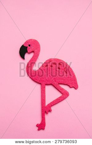 Red Flamingo On A Pink Background In Minimal Style.