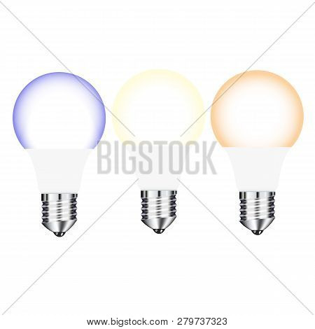 Vector Drawing Three Bright Led Lamps With Different Glow On A Transparent Background