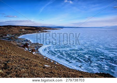 Winter Landscape Of Mongolia. Frozen Lake Khubsugul