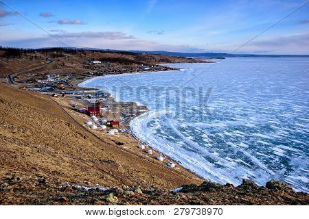 Winter Landscape Of Mongolia. Frozen Lake Khubsugul