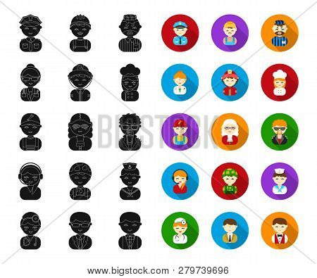 People Of Different Professions Black, Flat Icons In Set Collection For Design. Worker And Specialis
