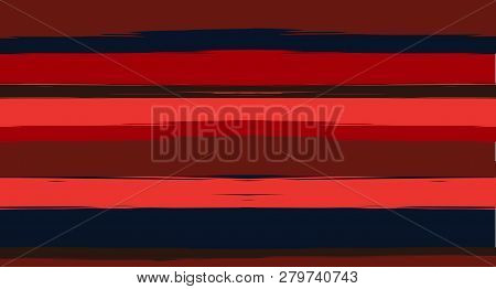Brown, Black, Red Painted Vector Seamless Summer Pattern Sailor Stripes. Simple Textured Horizontal 