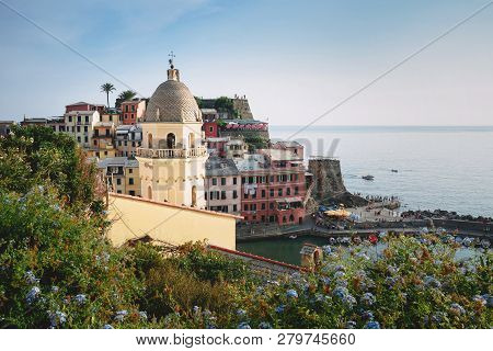 Vernazza, Italy, La Specia Province, Liguria Regione, 07 August, 2018: View On The Colorful Houses. 