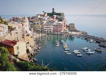 Vernazza, Italy, La Specia Province, Liguria Regione, 07 August, 2018: View On The Colorful Houses. 