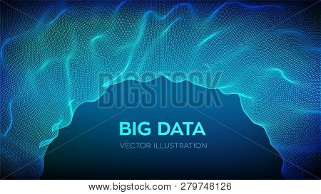 Abstract Science Background. Circle Grid Wave. Big Data Innovation Technology. Sphere Turbulence Wav