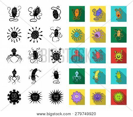 Types Of Funny Microbes Black, Flat Icons In Set Collection For Design. Microbes Pathogenic Vector S