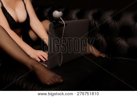 Internet Webcam Model Beautiful Young Woman Working In Sex Chat Online.