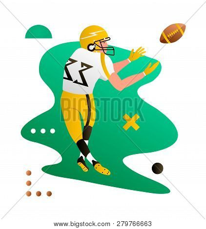 American Foorball Player Catching The Ball. Cartoon Character. Creative Vector Illustration