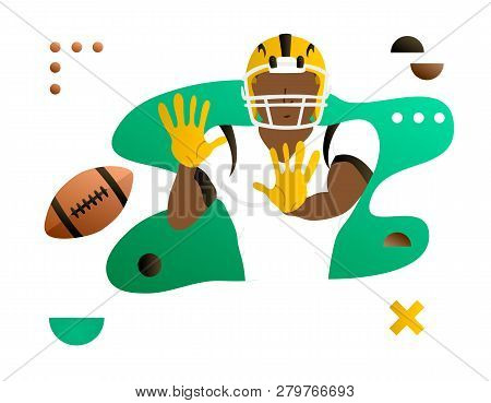American Foorball Player Catching The Ball. Cartoon Character. Creative Vector Illustration