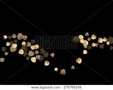 Gold Seashells Vector, Golden Pearl Bivalved Mollusks. Aquarium Scallop, Bivalve Pearl Shell, Marine