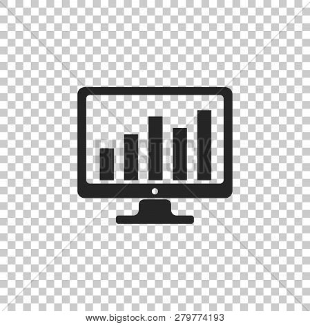 Computer Screen With Financial Charts And Graphs Icon Isolated On Transparent Background. Chart Bars