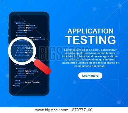 Application Testing. Software Development Workflow Process Coding Testing Analysis Concept. Vector S