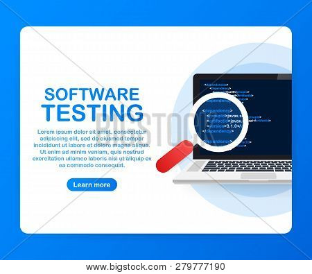Software Development Workflow Process Coding Testing Analysis Concept. Vector Stock Illustration.