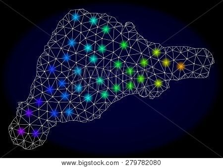 Mesh Vector Map Of Easter Island With Glare Effect On A Dark Background. Light Spots Have Bright Rai