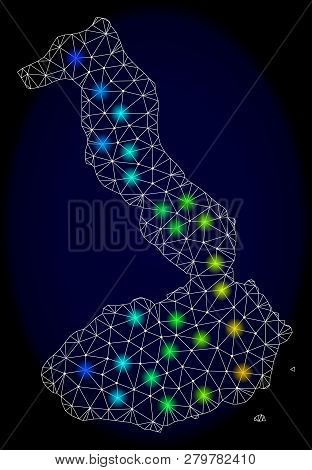 Mesh Vector Map Of Galapagos - Isabela Island With Glare Effect On A Dark Background. Light Spots Ha