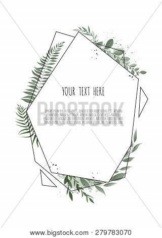 Floral Wreath With Green Eucalyptus Leaves, Flower Rose, Anemone . Frame Border With Copy Space.