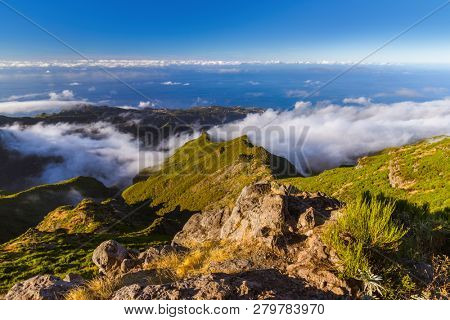 Hiking Pico Ruivo and Pico do Arierio - Madeira Portugal - travel background