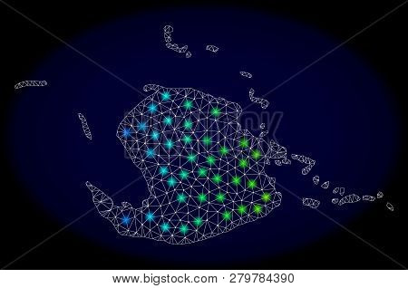 Mesh Vector Map Of Juventud Island With Glare Effect On A Dark Background. Light Spots Have Bright S