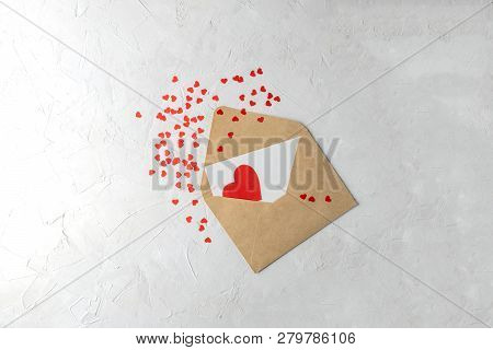 Valentines Day Minimal Concept Mockup, Blogger Workspace - Clipboard With Blank Paper, Red Paper Hea