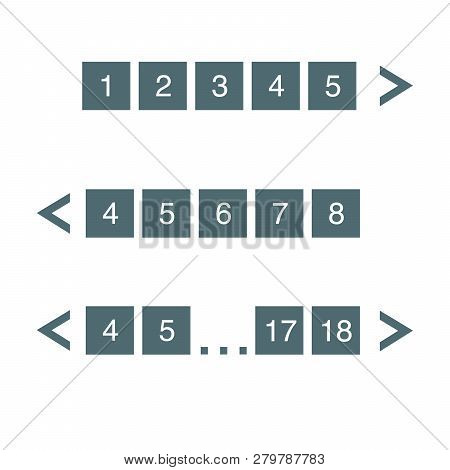 Pagination Bar Set With Arrows. Electronic Pages For Web Site Numbering To Indicate, Marks Used To S