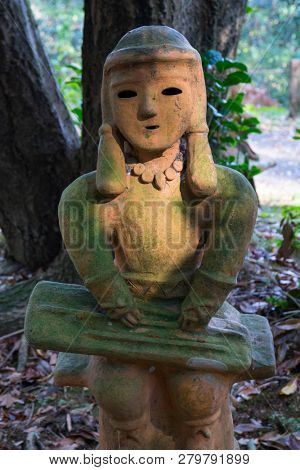 Miyazaki, Japan - November 5, 2018: Haniwa Garden in Heiwadai Park with earthenware replicas of burial statues found all over the country in Japan