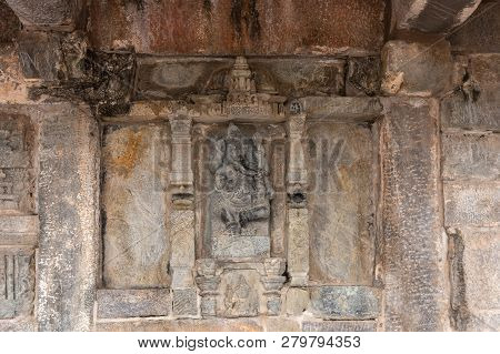 Belur, Karnataka, India - November 2, 2013: Chennakeshava Temple Building. Stone Statue Of Ganesha, 