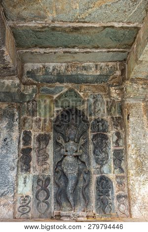 Belur, Karnataka, India - November 2, 2013: Chennakeshava Temple Building. Wall Under Mandapam With 
