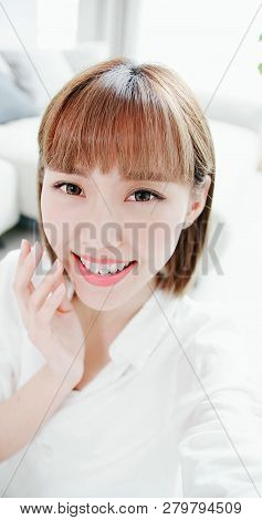 Beauty Woman Selfie With The Brace Retainer For Tooth