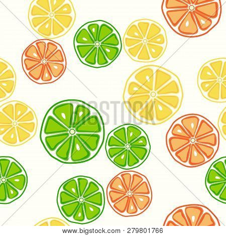 Lemons Limes And Orange On Seamless Pattern