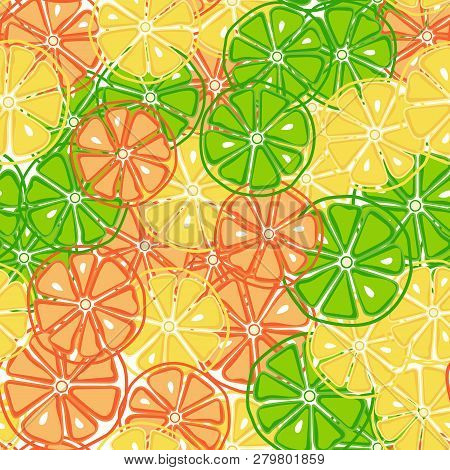 Sliced Lemons Limes And Orange On Seamless Pattern