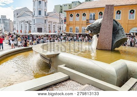 Curitiba - Pr, Brazil - December 16, 2018: Memories Fountain. Monument Fonte Da Memoria - O Cavalo B