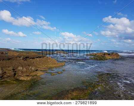 Rocky Shore At Beach With Tidepools In Isabela, Puerto Rico