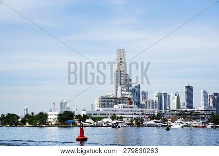 CARTAGENA, COLOMBIA - AUGUST 10, 2018: Cityscape of modern Cartagena, famous resort in Colombia, South America