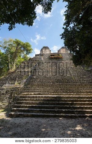 One of the Mayan temples in the Dzibanche complex near Costa Maya, Mexico.