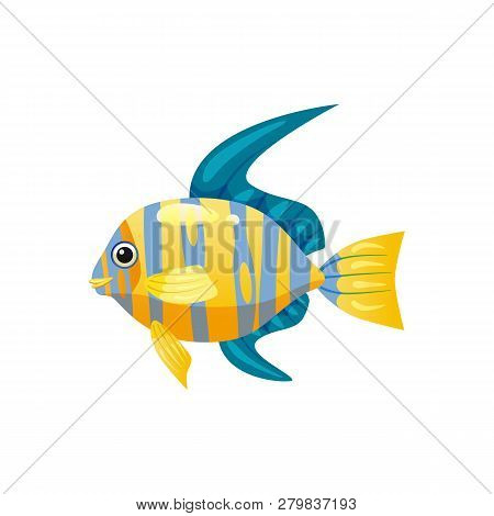 Tropical Exotic Angel Fish, Bright Colorful Coloring, Vector Isolated On White Background, Cartoon S