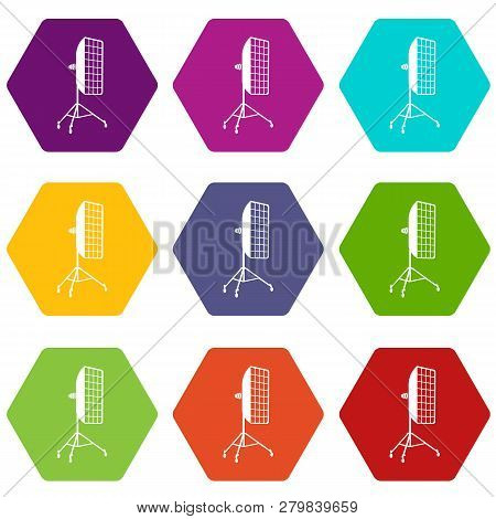 Photographic Studio Equipment Icons 9 Set Coloful Isolated On White For Web