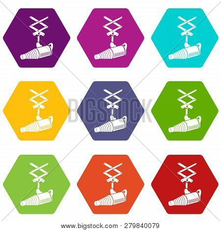 Studio Flash With A Conical Snoot Icons 9 Set Coloful Isolated On White For Web