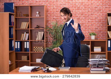 Young handsome lawyer working in his office 