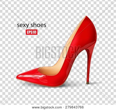 Beautiful Female Shoes, Sexy Shoes, Classic. High-heeled Shoes, Patent Leather Shoes. 3d Effect. Vec