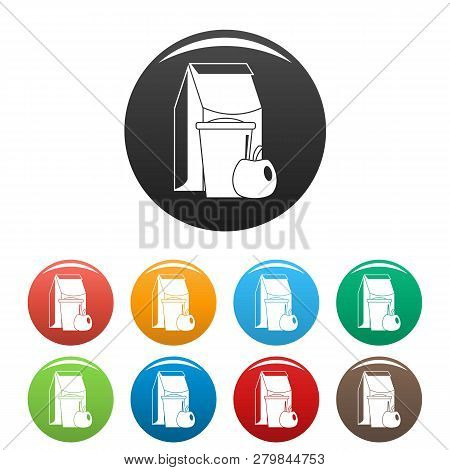Lunch Apple Pack Icons Set 9 Color Vector Isolated On White For Any Design