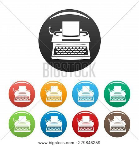 Typewriter Icons Set 9 Color Vector Isolated On White For Any Design