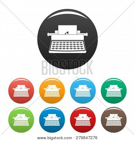 Old Typewriter Icons Set 9 Color Vector Isolated On White For Any Design