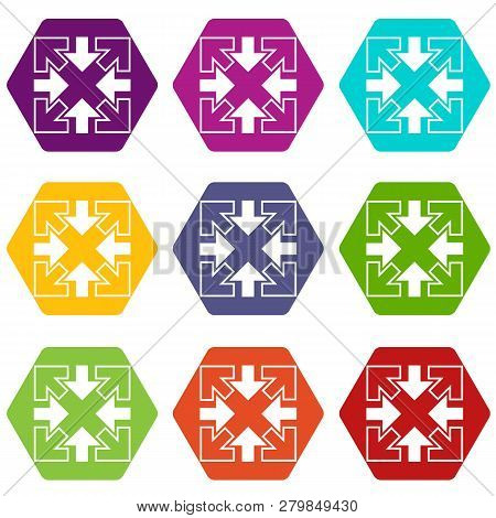 Full Screen And Exit Full Screen Arrows Icons 9 Set Coloful Isolated On White For Web