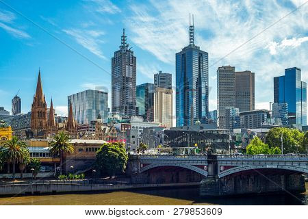Melbourne, Australia - October 9, 2014: View Of The City Center From The South Bank