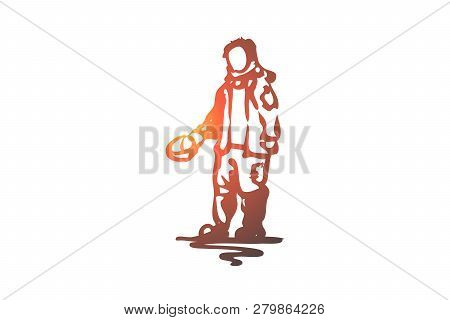 Beggar, Poor, Dirty, Problem, Tramp Concept. Hand Drawn Beggar Asking For Money Concept Sketch. Isol