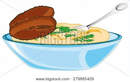 Vector Illustration Of The Plate With Chop On White Background
