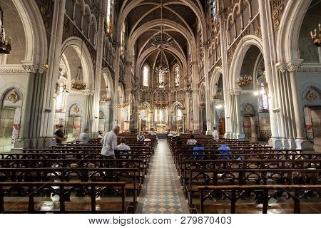 Lourdes, France - September 19, 2018: Sanctuary Of Our Lady Of Lourdes Is A Roman Catholic Church In