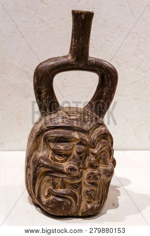 Yekaterinburg, Russia - January 17, 2019: Ancient Peruvian Ceramic Vessel Depicting The Dualism Betw